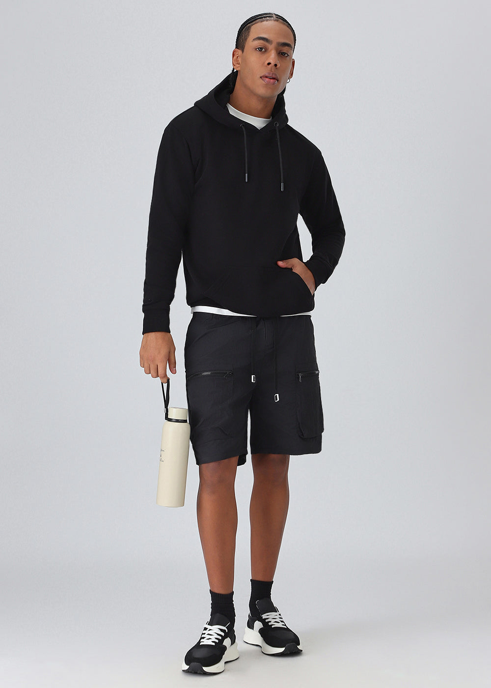 Black Zip Pocket Cargo Shorts