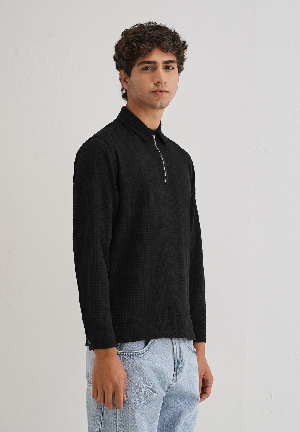 Black Zipper Polo Knit T-shirt