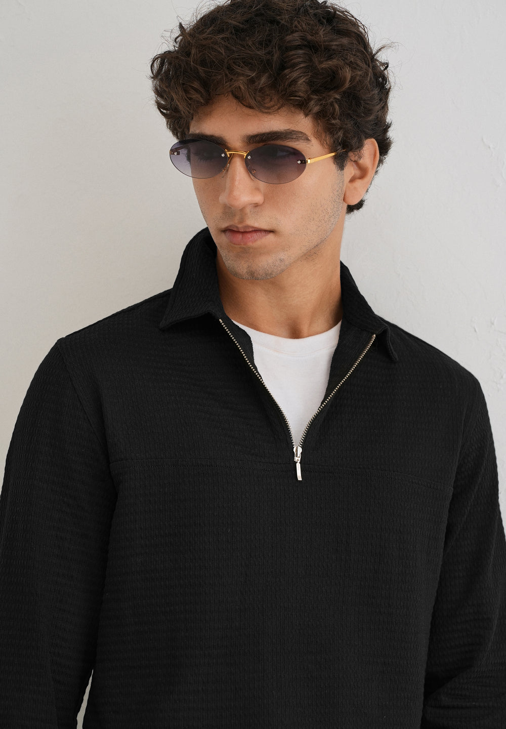 Black Zipper Polo Knit T-shirt