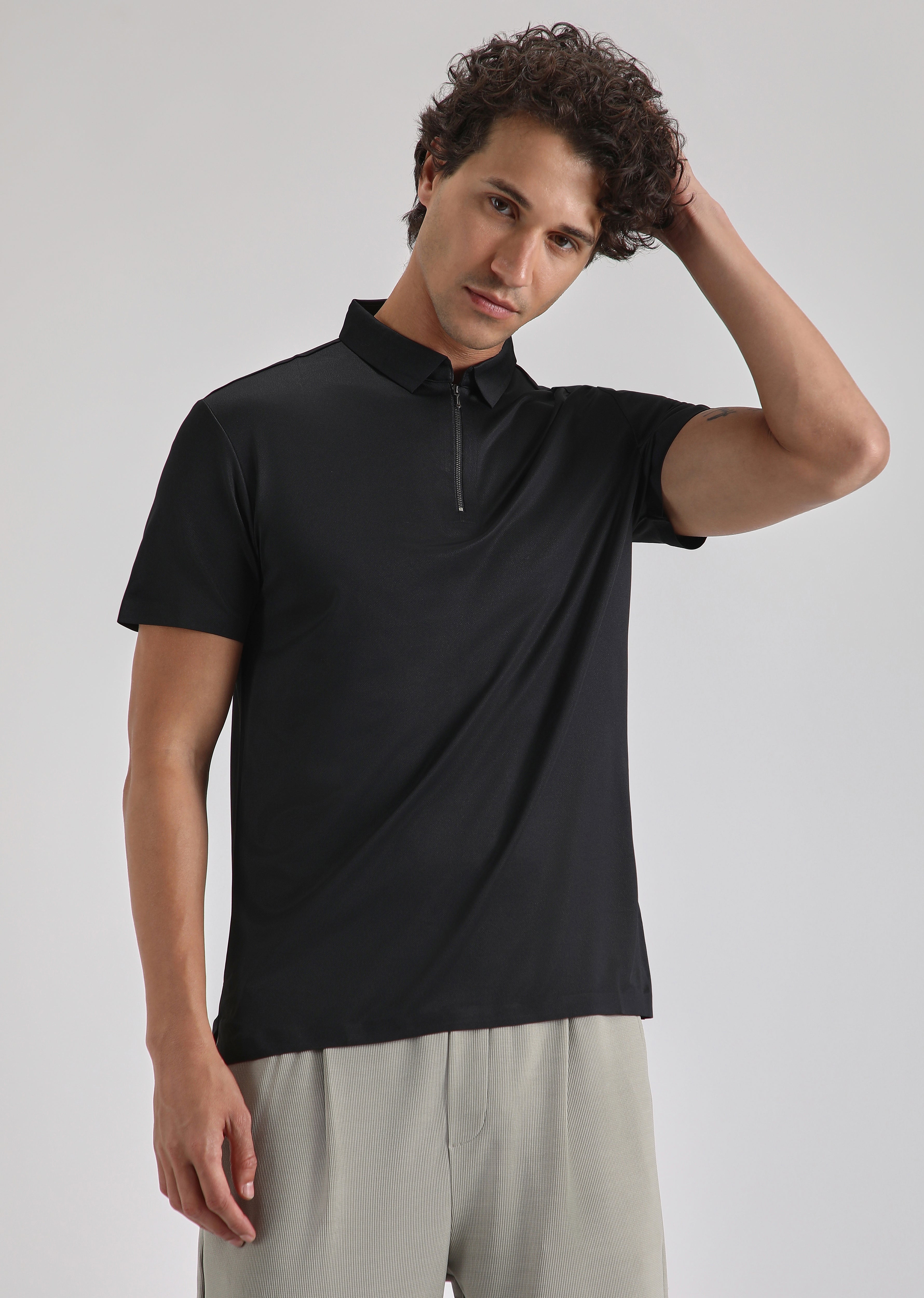 Black Zipper Stitchless Polo T-shirt