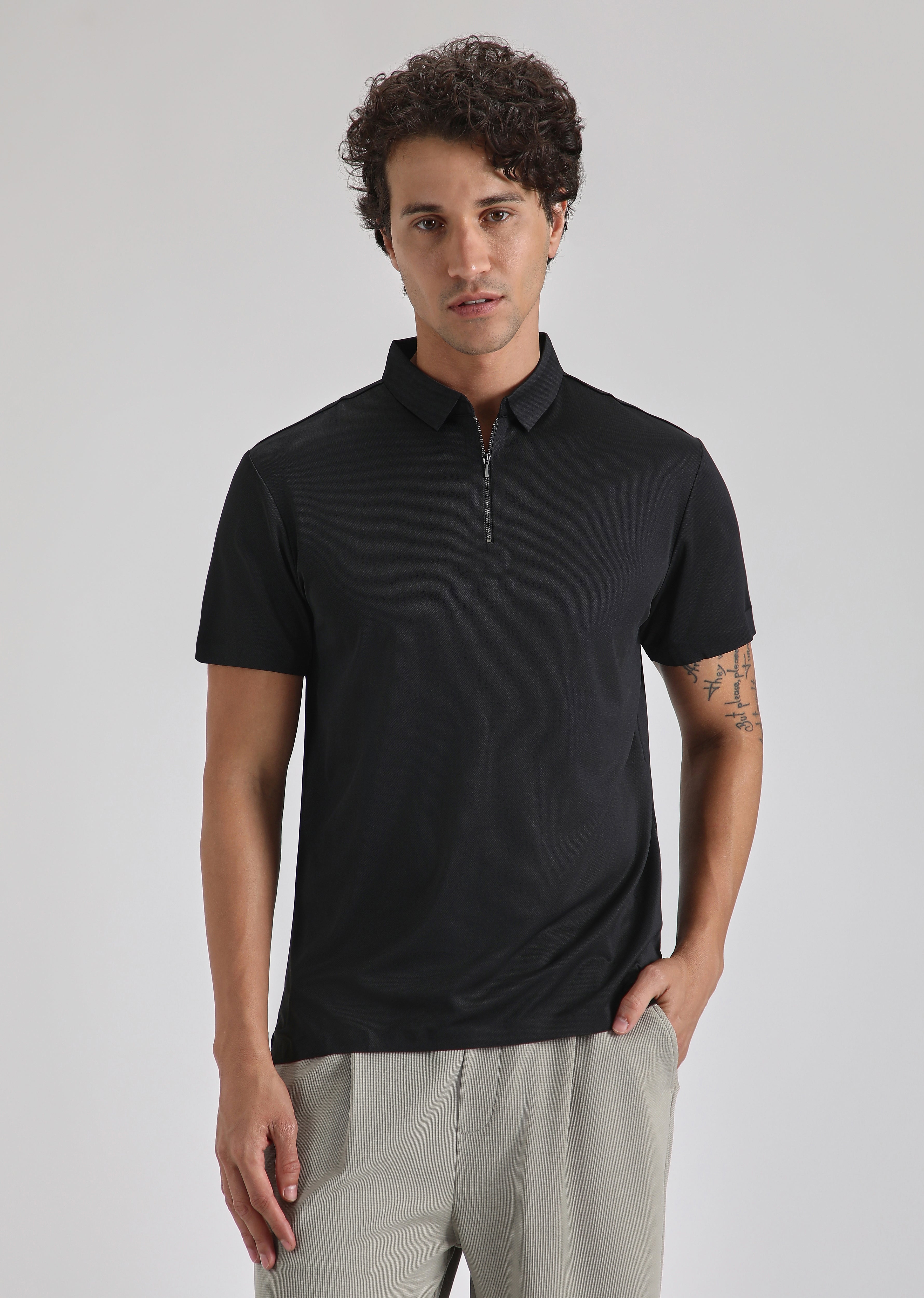 Black Zipper Stitchless Polo T-shirt