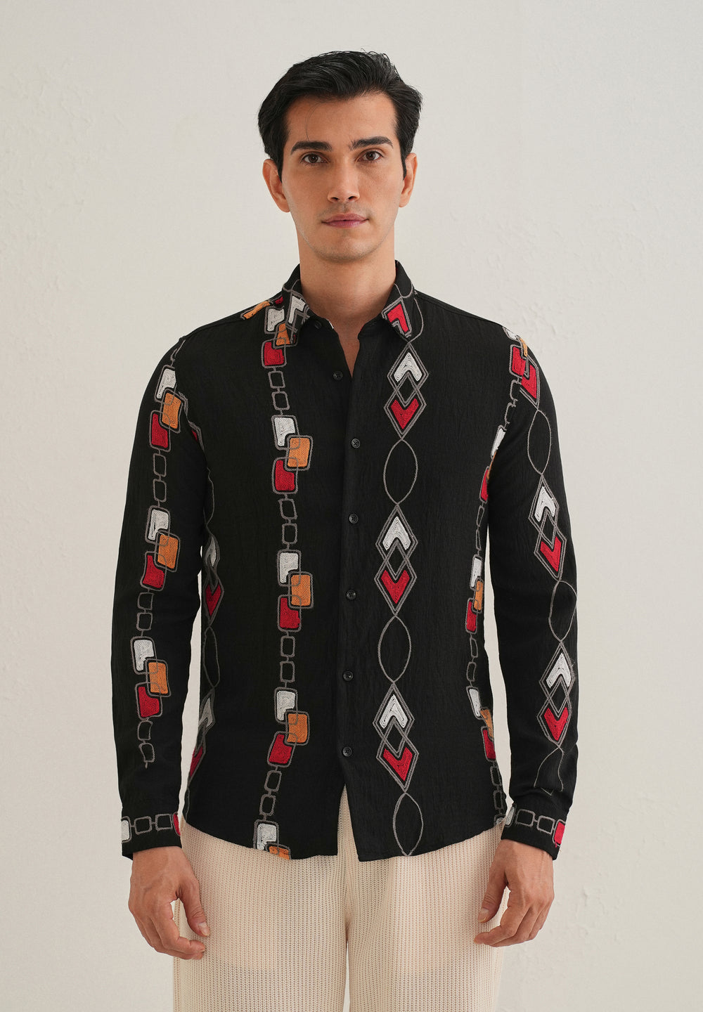 Black Abstract Embroidered Shirt