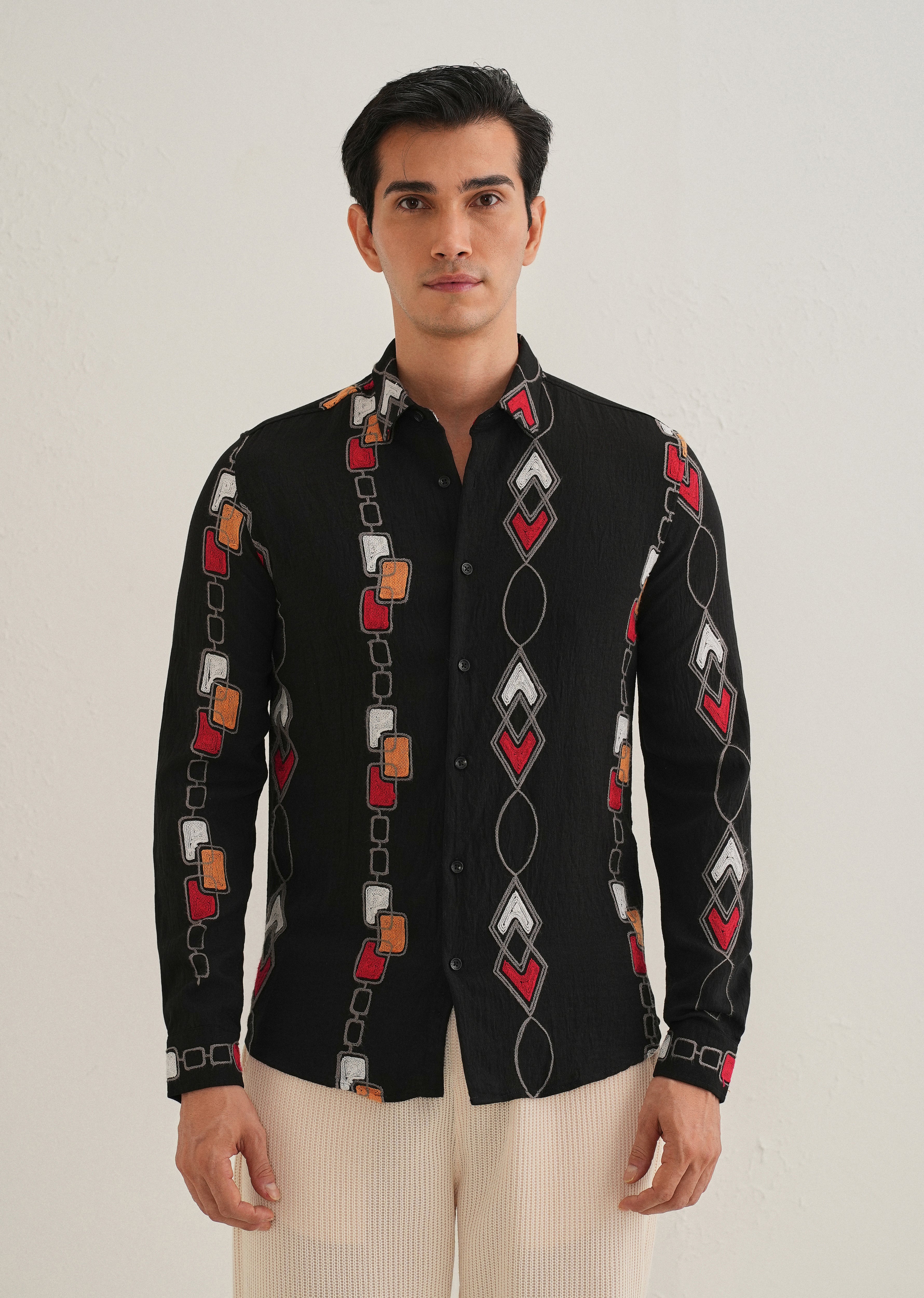 Black Abstract Embroidered Shirt
