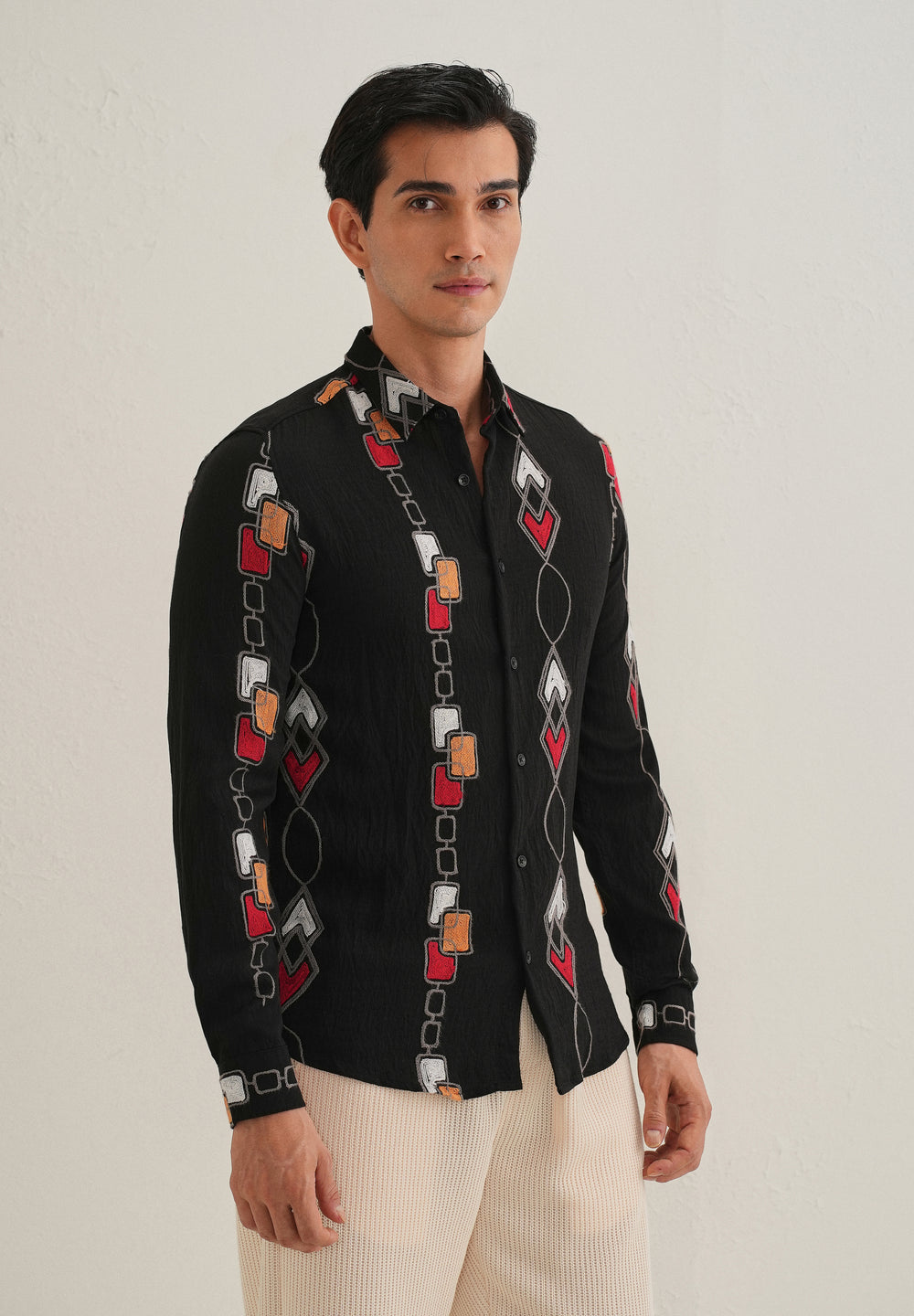 Black Abstract Embroidered Shirt