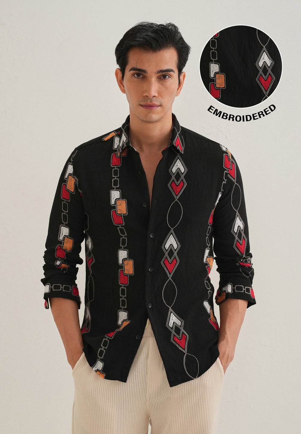 Black Abstract Embroidered Shirt