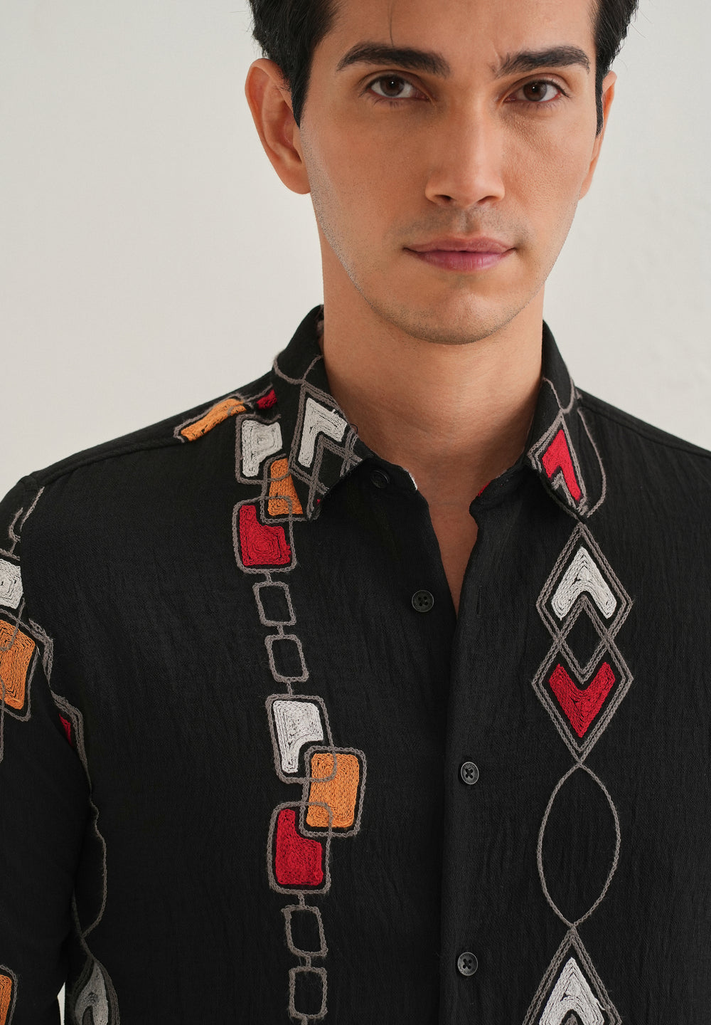 Black Abstract Embroidered Shirt