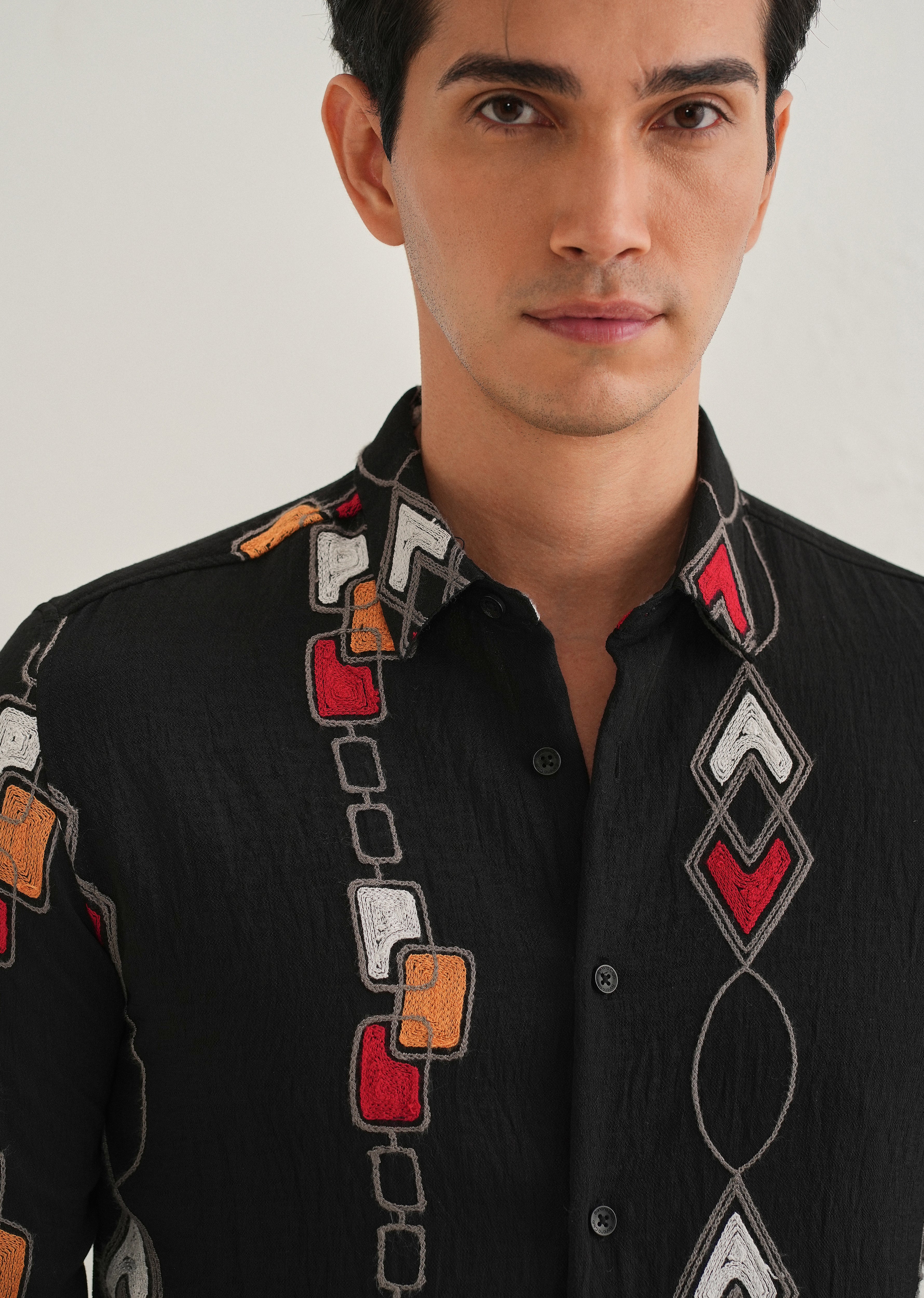 Black Abstract Embroidered Shirt