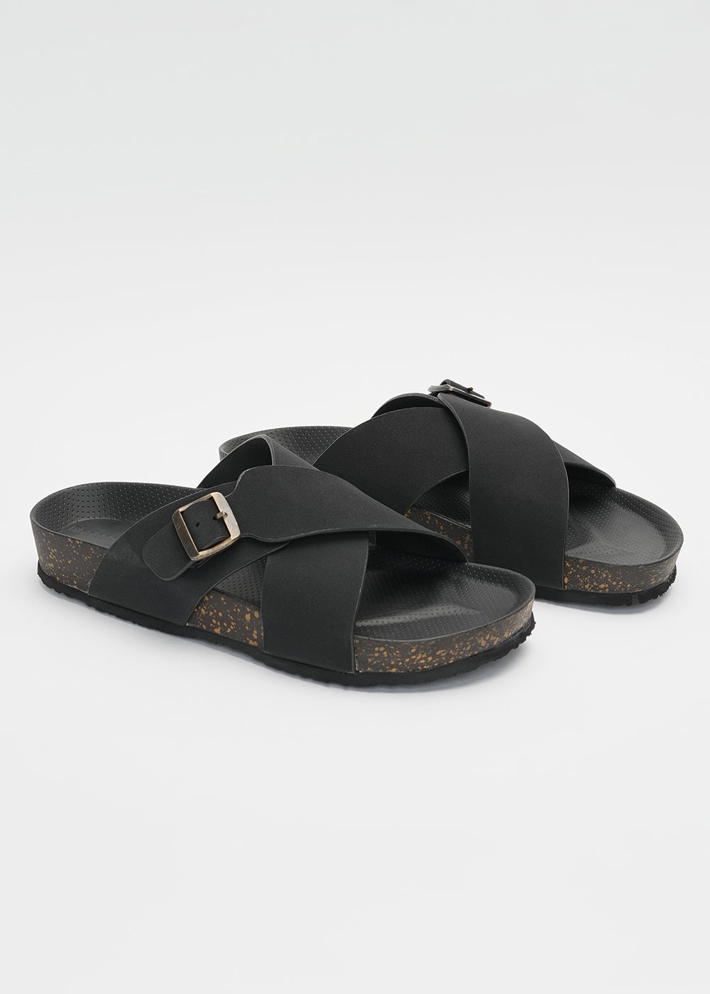 Black Adjustable Cross Strap Sandals