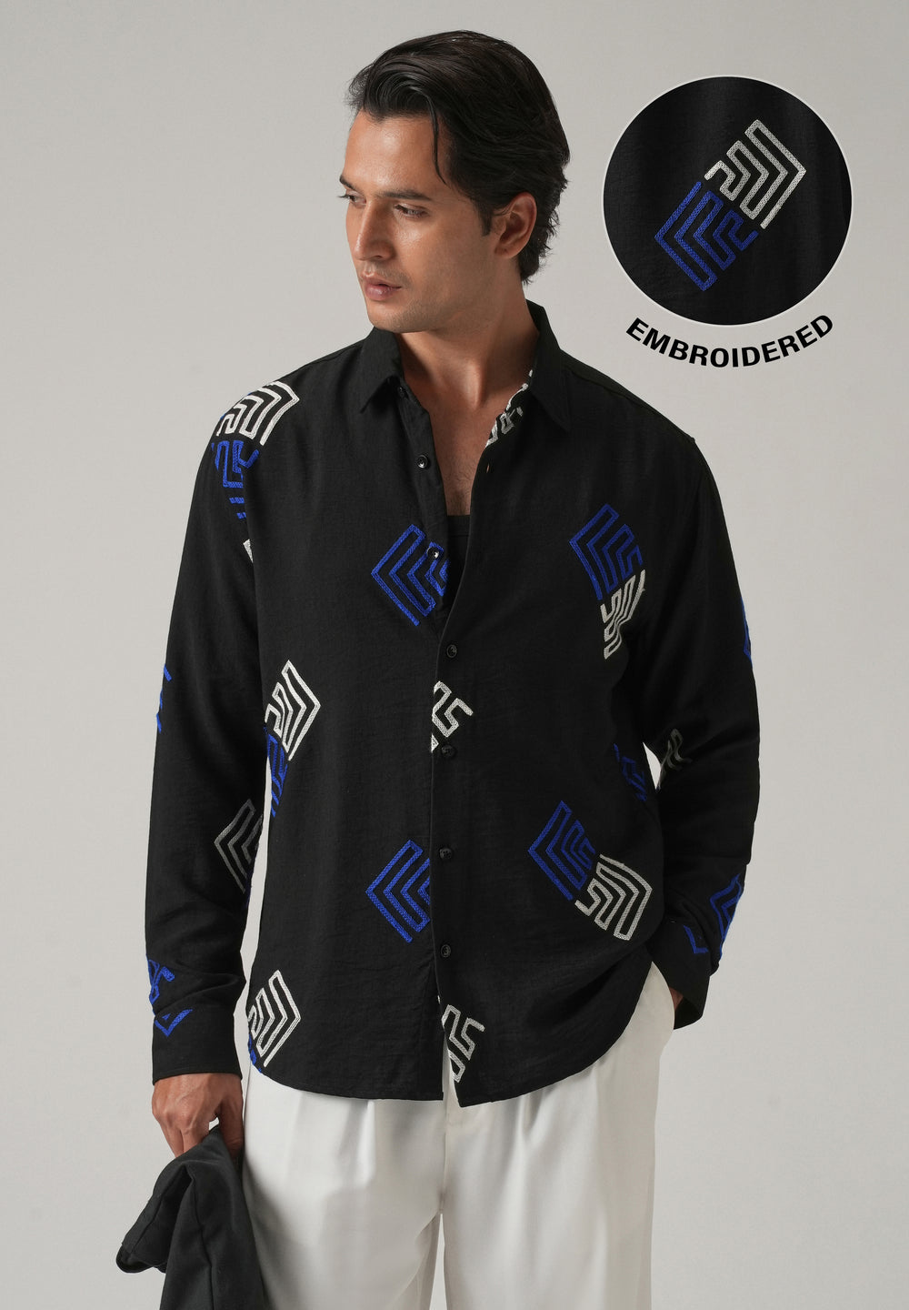 Black Angular Embroidery Shirt