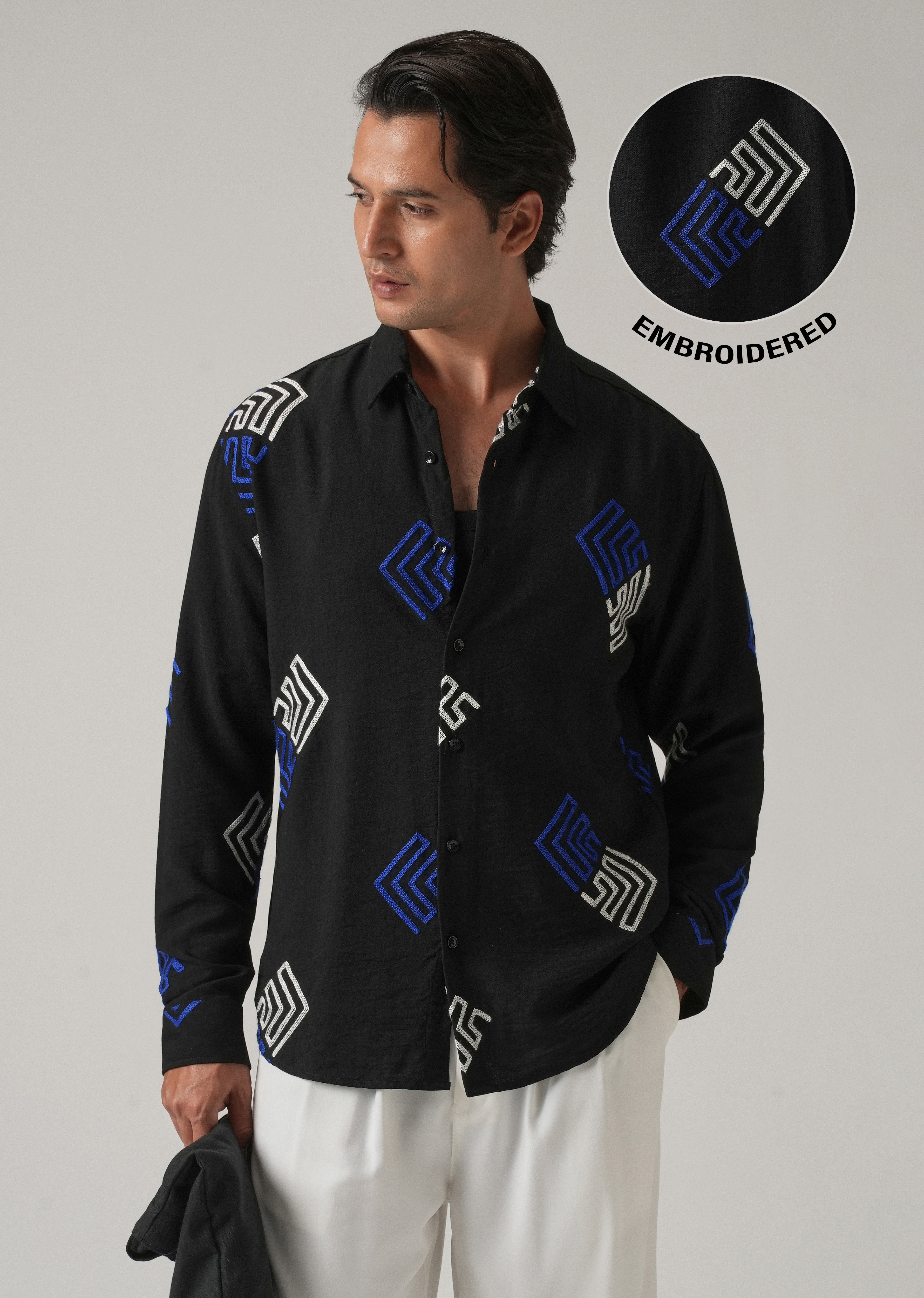 Black Angular Embroidery Shirt