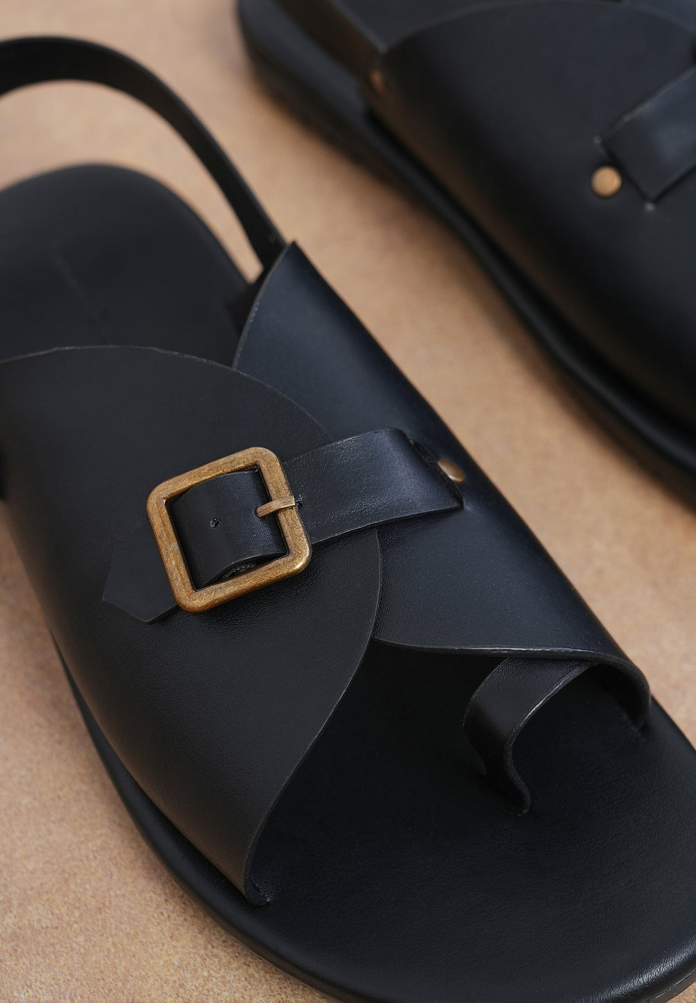 Black Buckle Detail Cross Strap Sandals