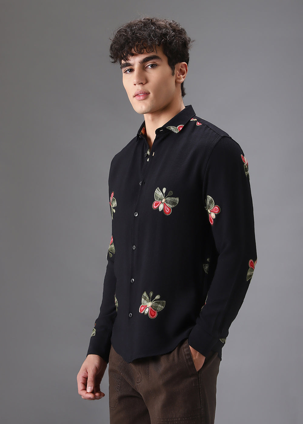 Black Butterfly Embroidered Shirt