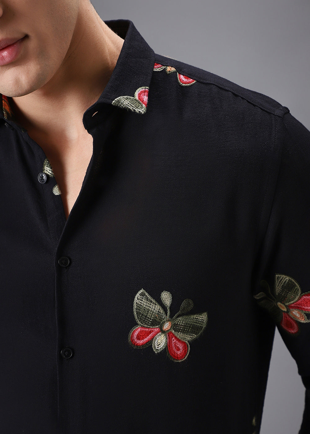 Black Butterfly Embroidered Shirt