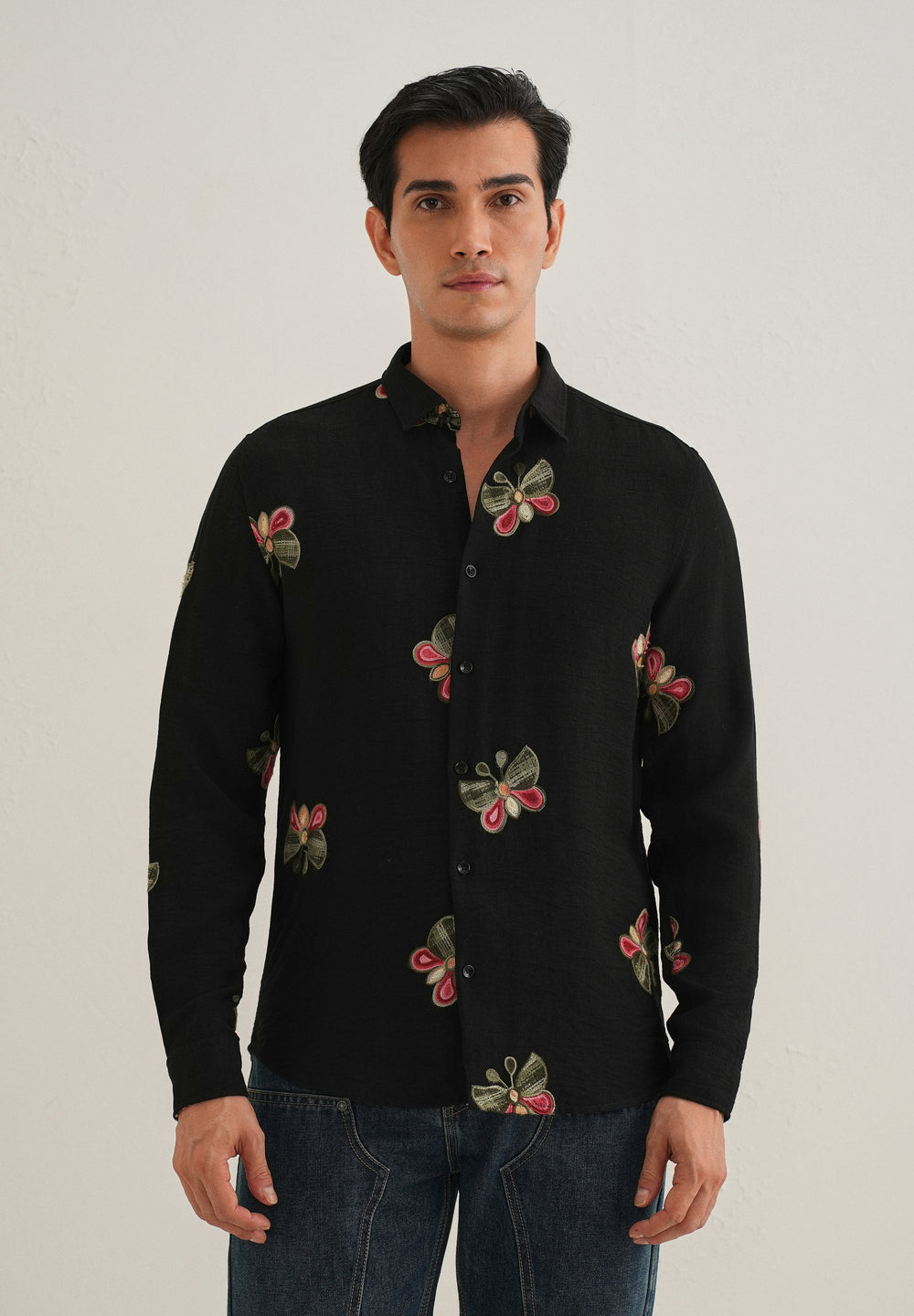 Black Butterfly Embroidered Shirt