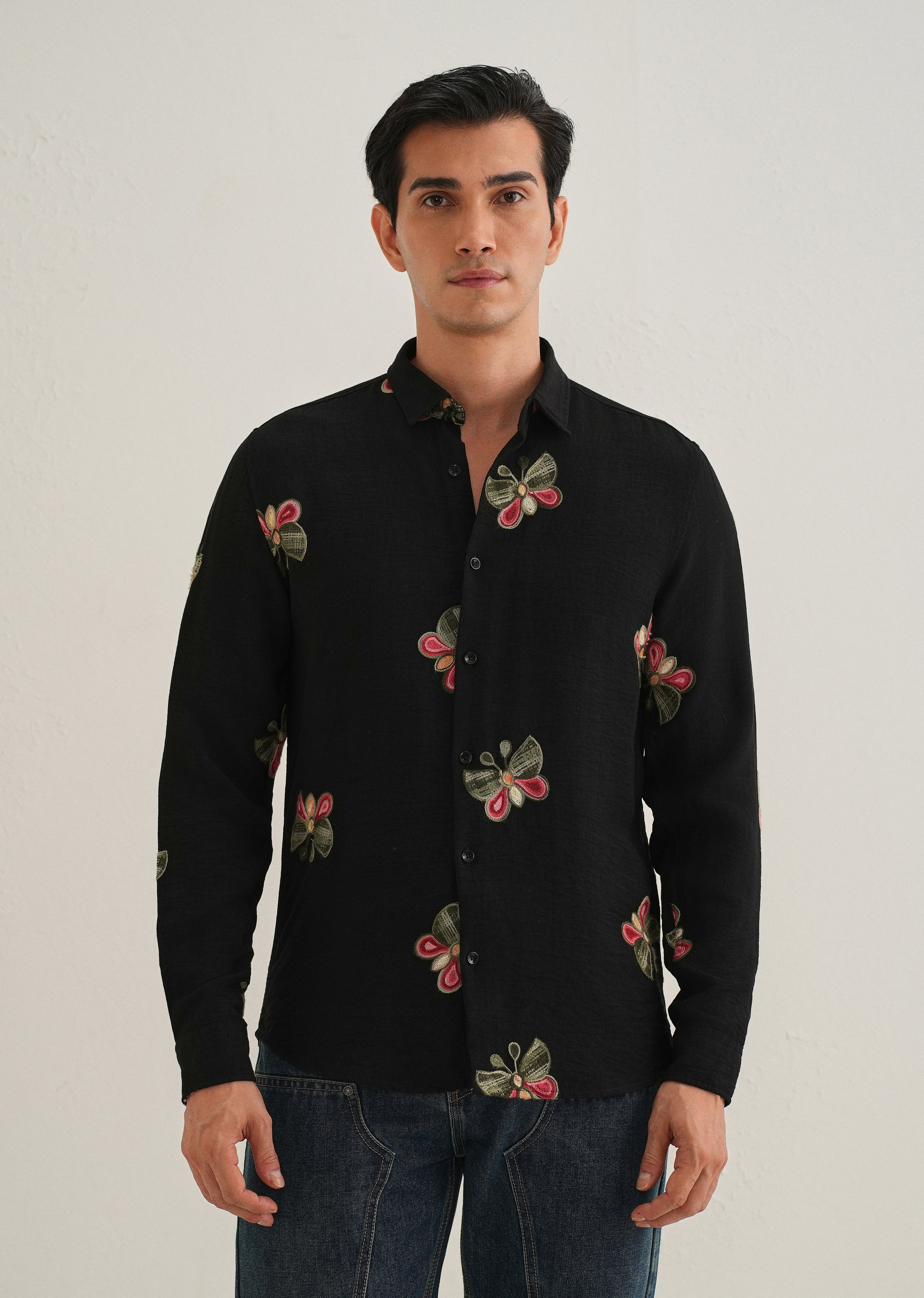 Black Butterfly Embroidered Shirt