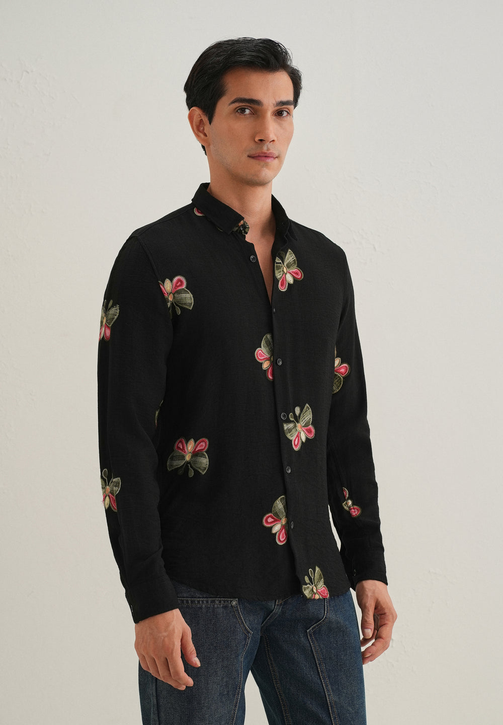 Black Butterfly Embroidered Shirt