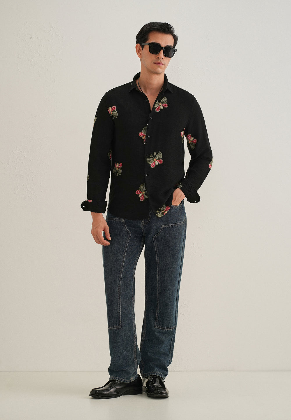 Black Butterfly Embroidered Shirt