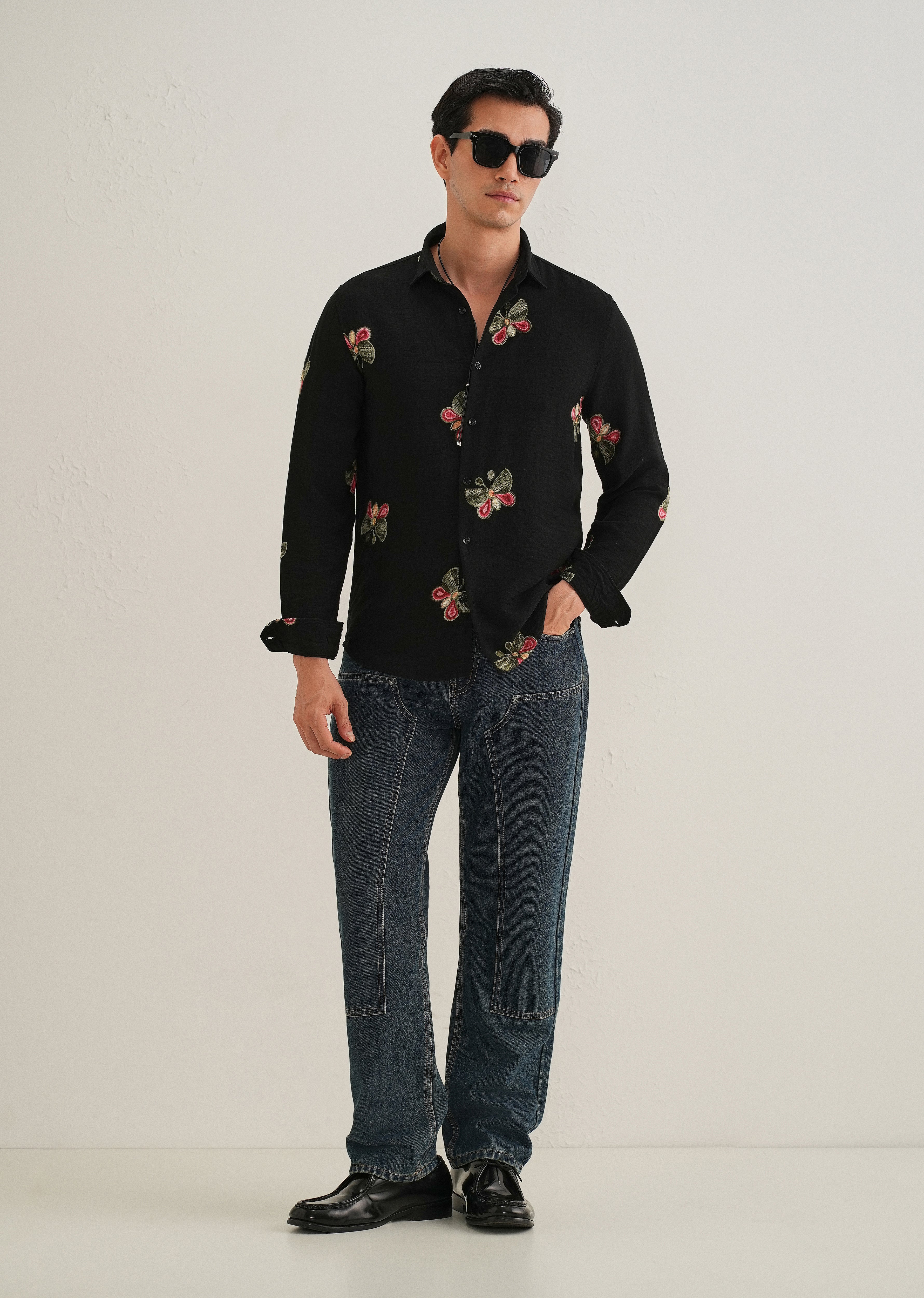 Black Butterfly Embroidered Shirt