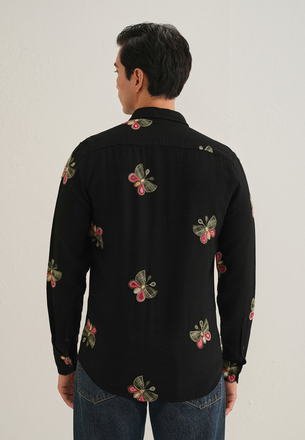 Black Butterfly Embroidered Shirt
