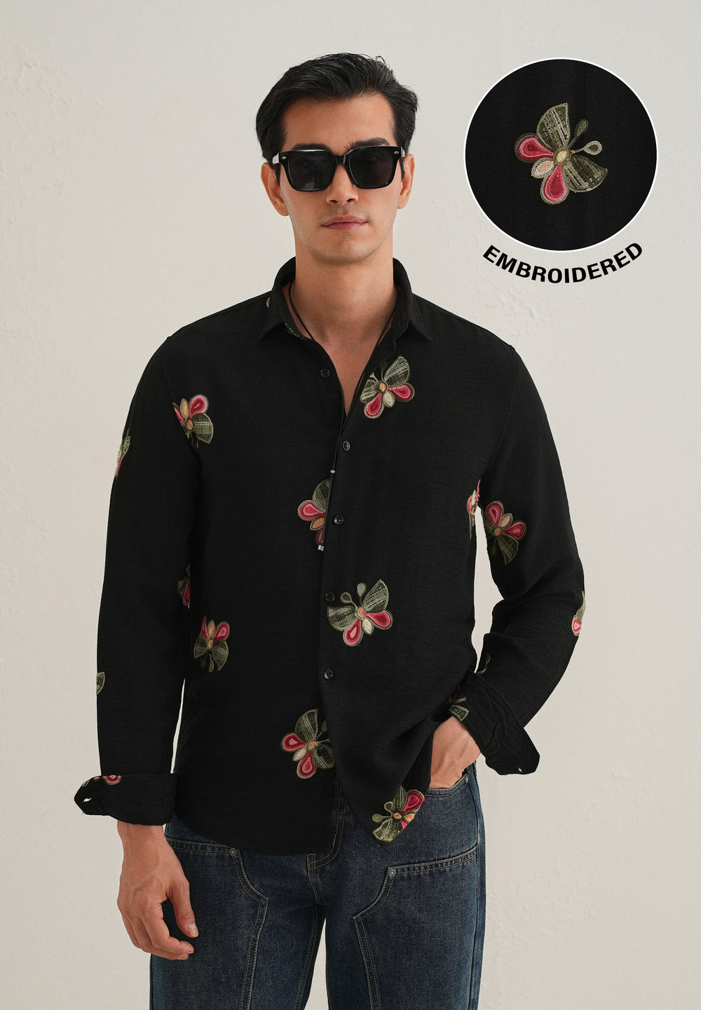 Black Butterfly Embroidered Shirt