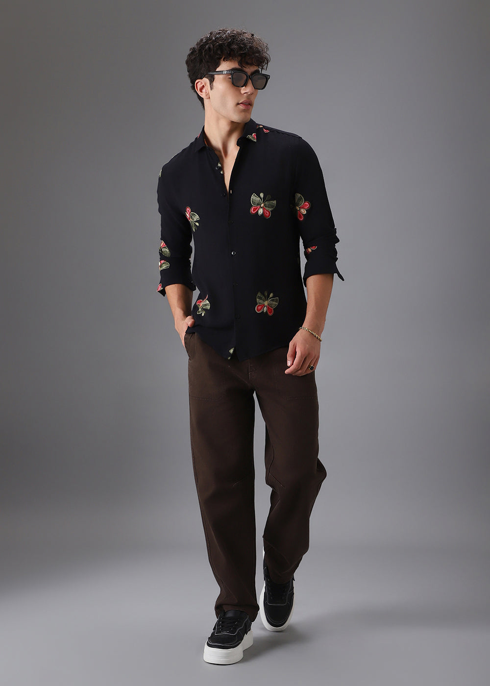 Black Butterfly Embroidered Shirt