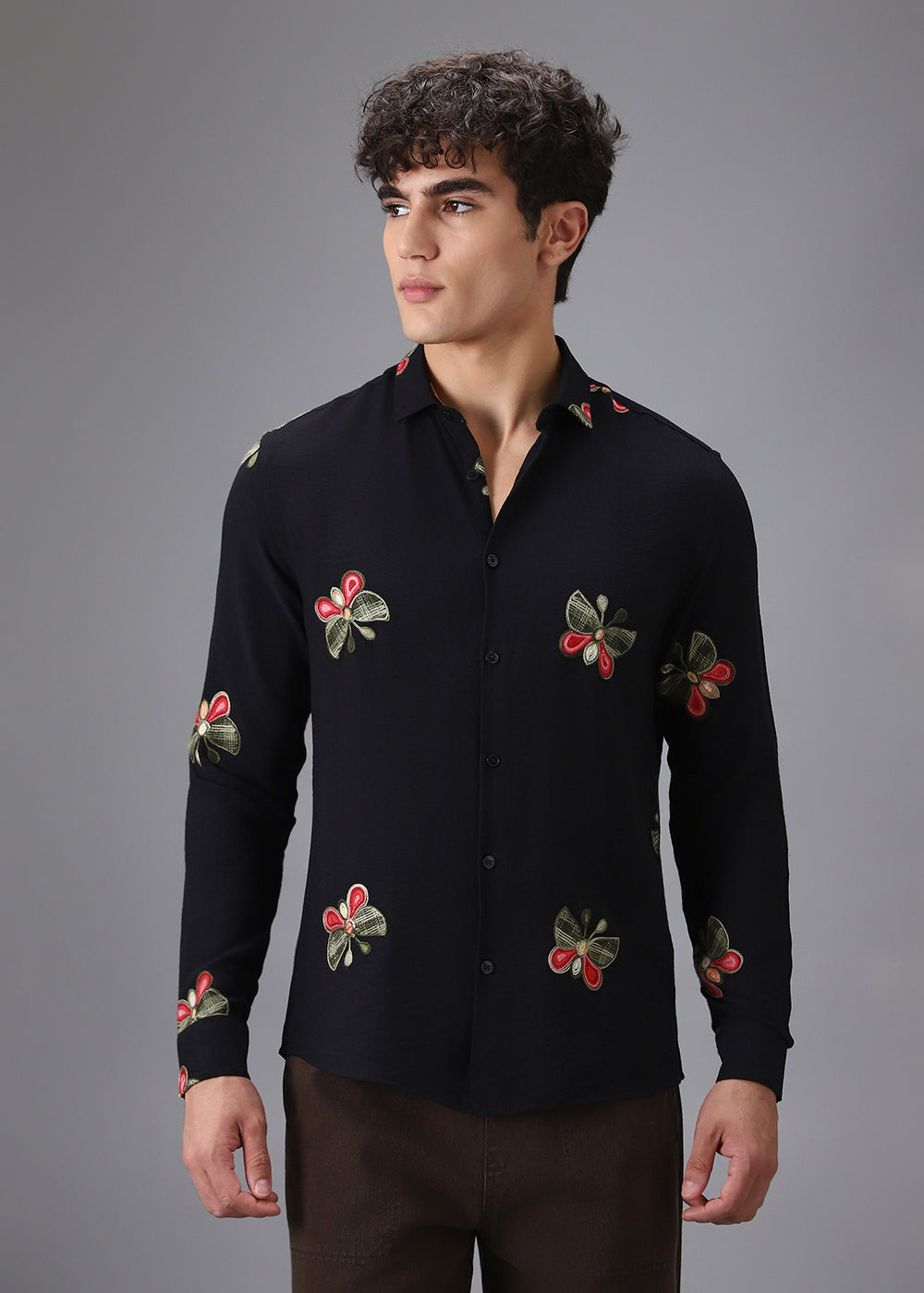 Black Butterfly Embroidered Shirt