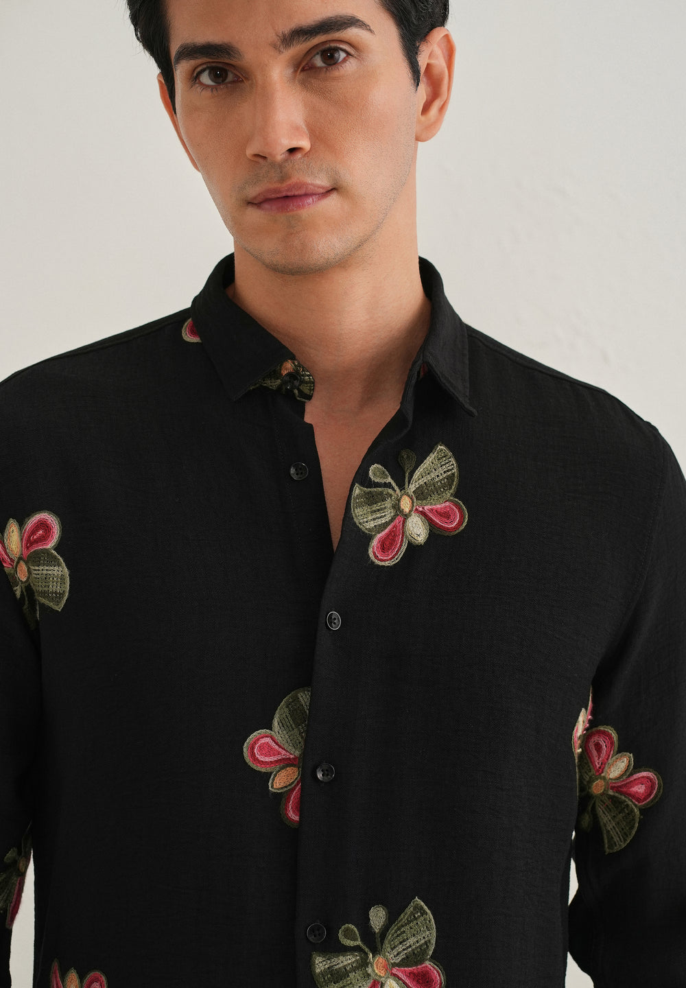 Black Butterfly Embroidered Shirt