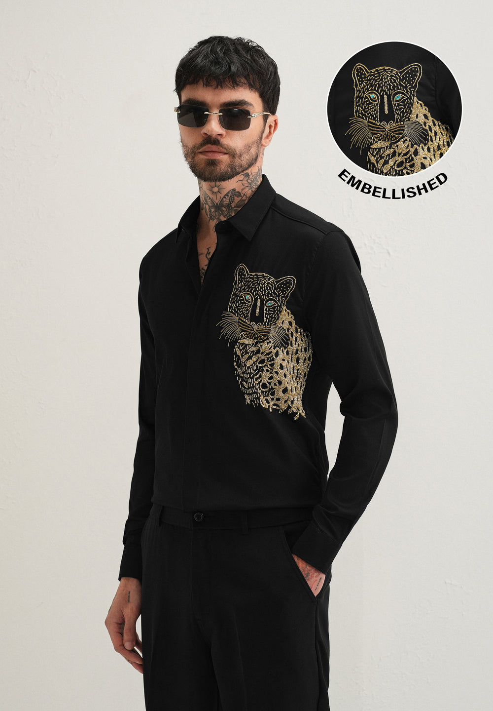 Black Cheetah Embellished Handwork Designer Shirt