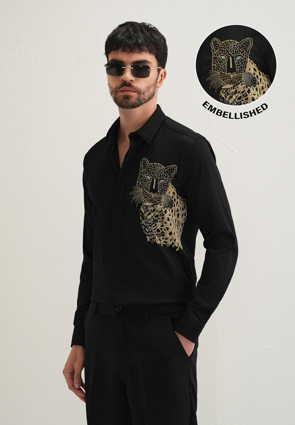 Black Cheetah Embellished Handwork Designer Shirt