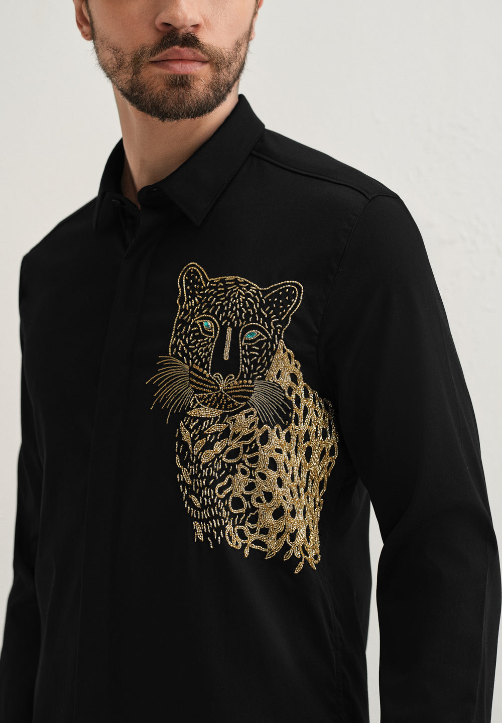 Black Cheetah Embellished Handwork Designer Shirt