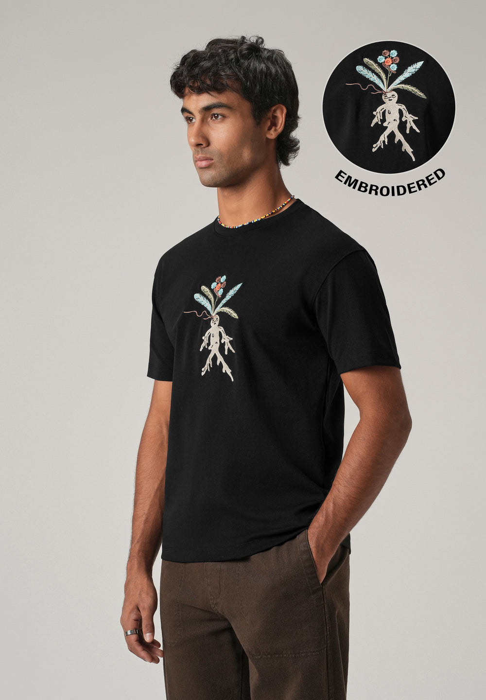 Black Chest Embroidered Slim Fit T-Shirt