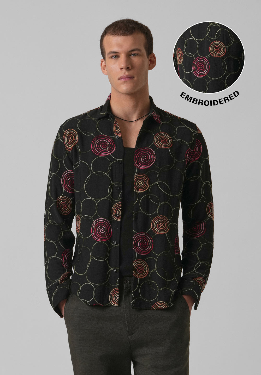 Black Circular Embroidered Shirt