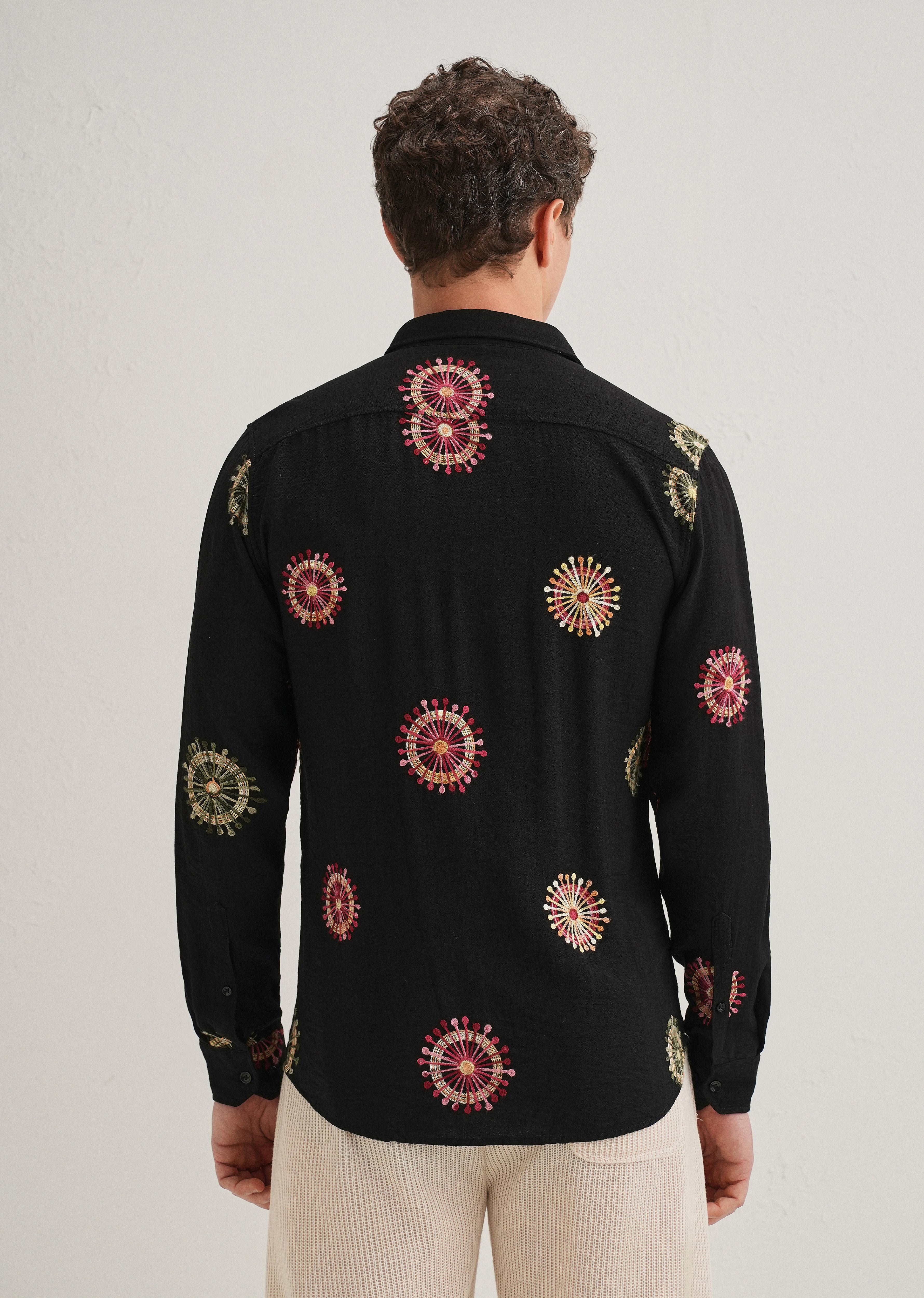 Black Circular Embroidery Shirt