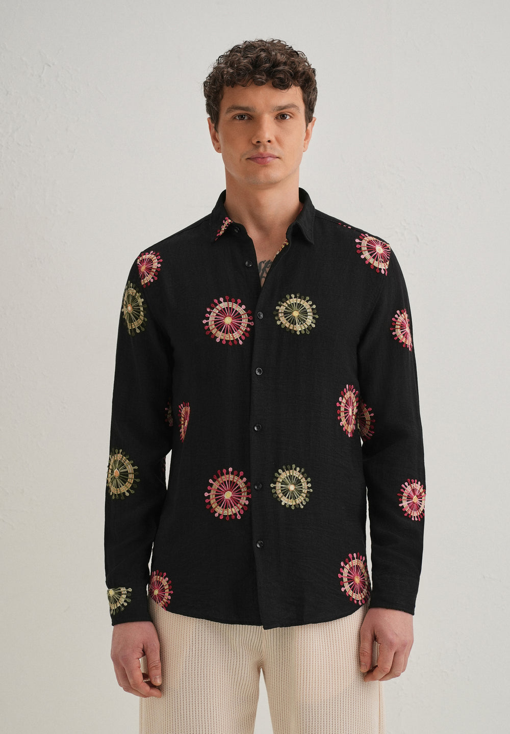 Black Circular Embroidery Shirt