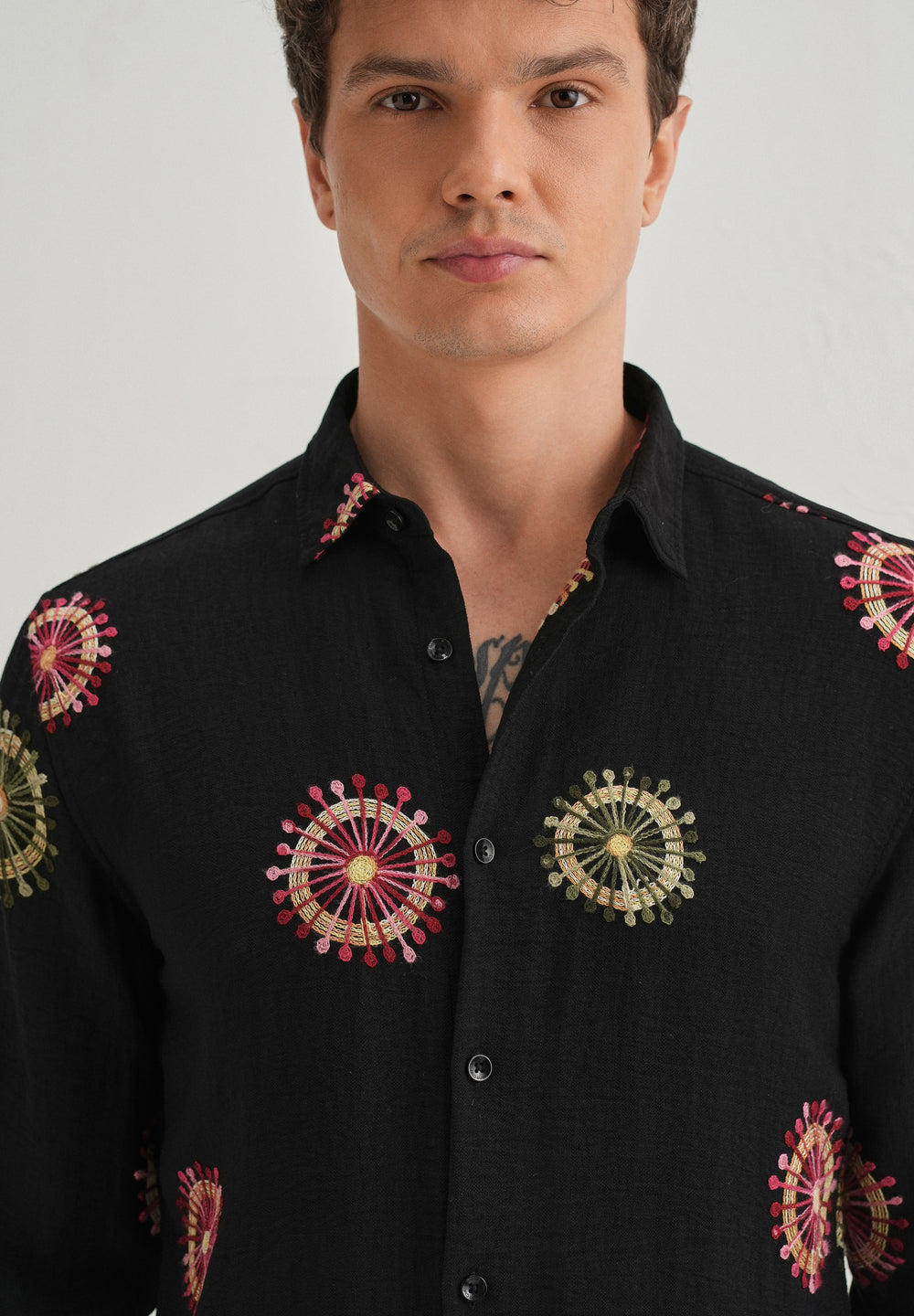 Black Circular Embroidery Shirt