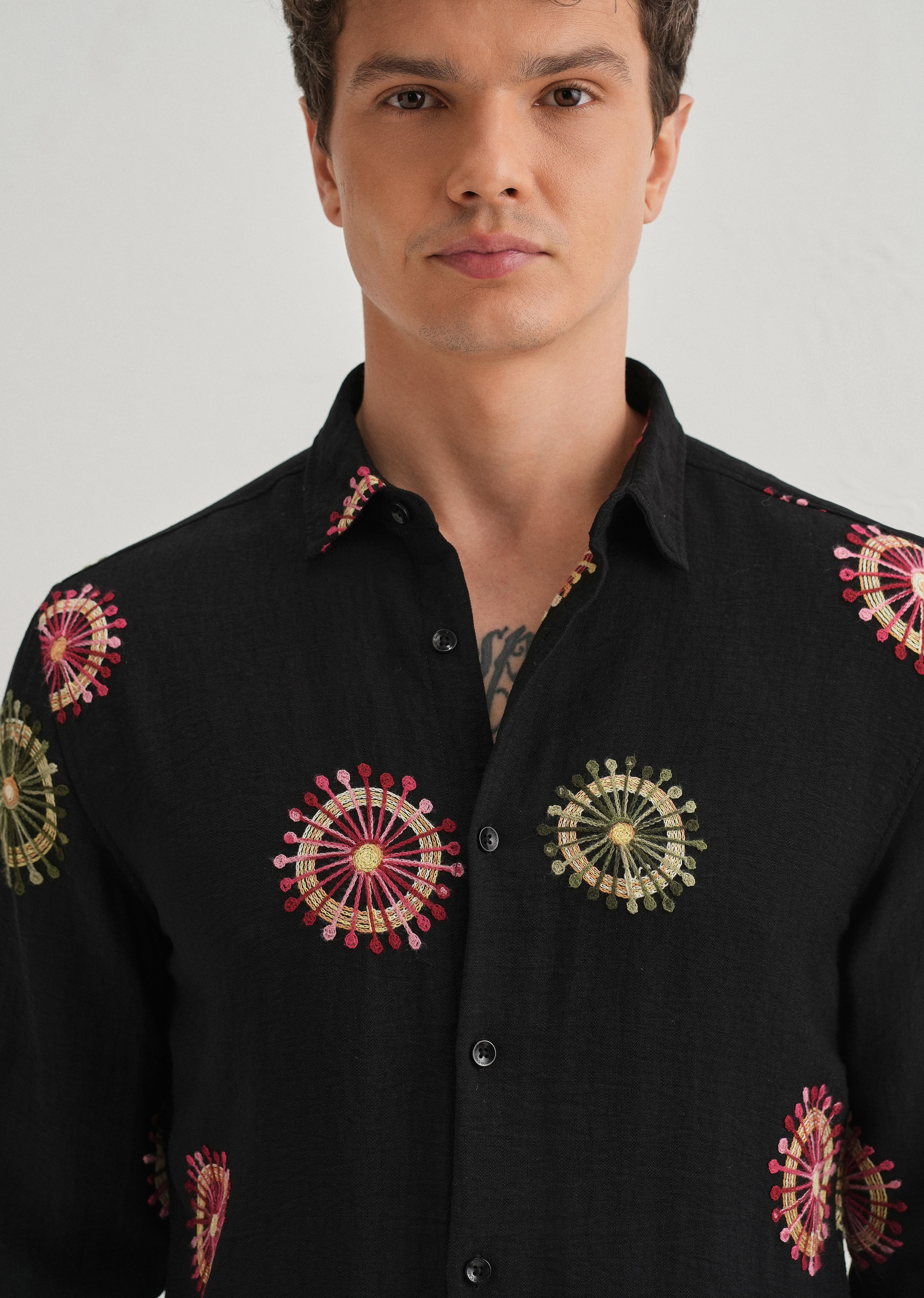 Black Circular Embroidery Shirt