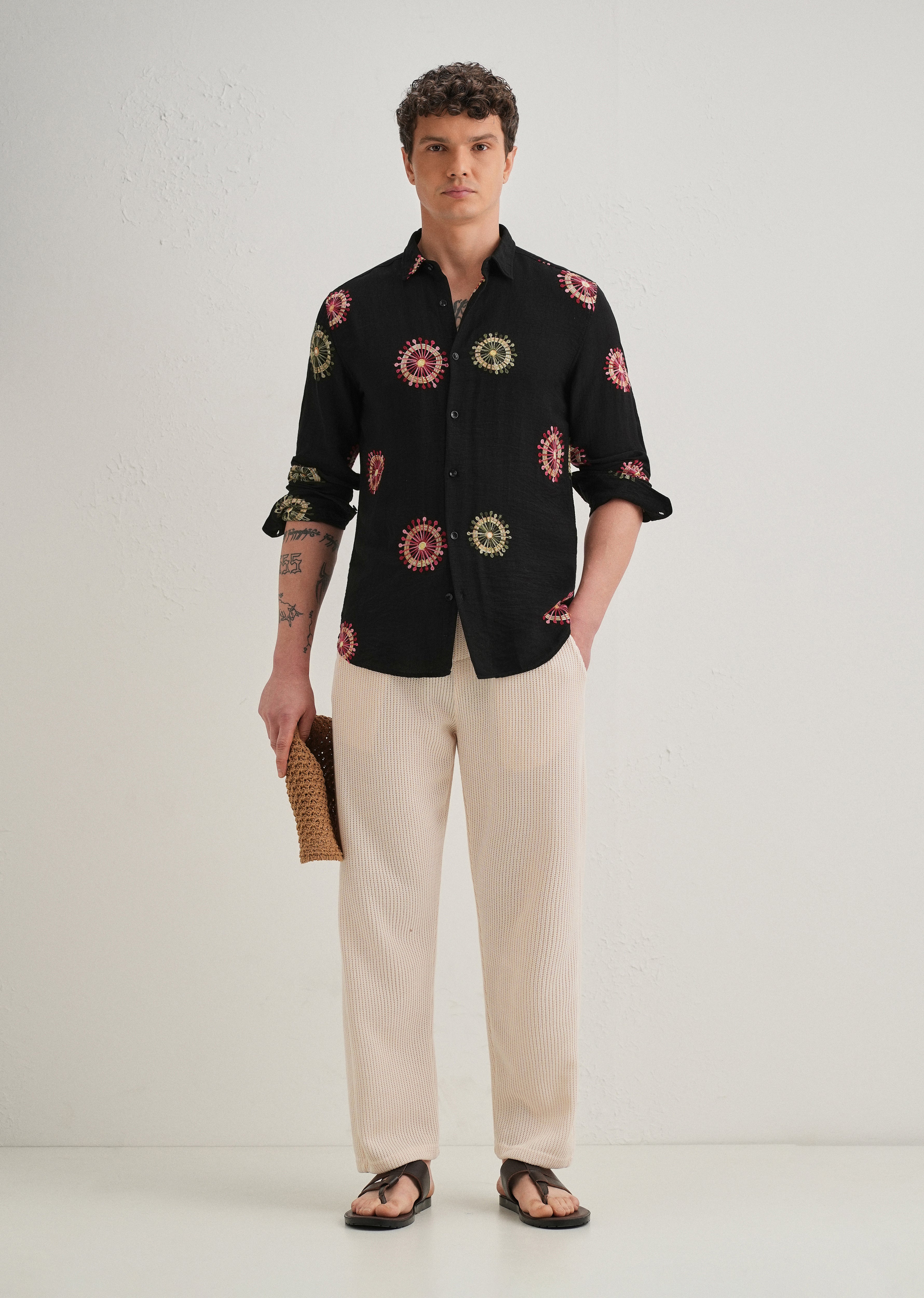 Black Circular Embroidery Shirt