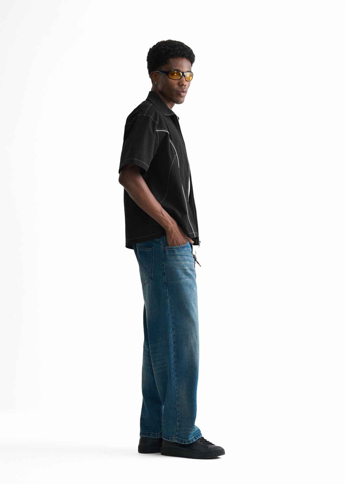 Black Contrast Stitch Panel Shirt