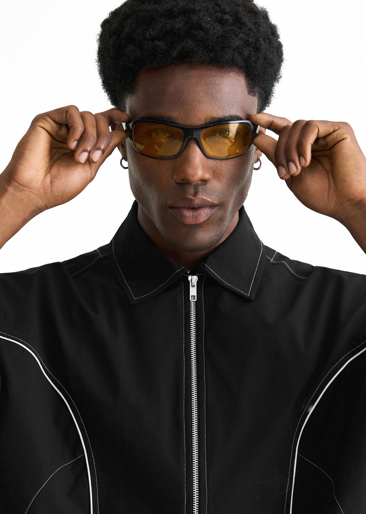 Black Contrast Stitch Panel Shirt