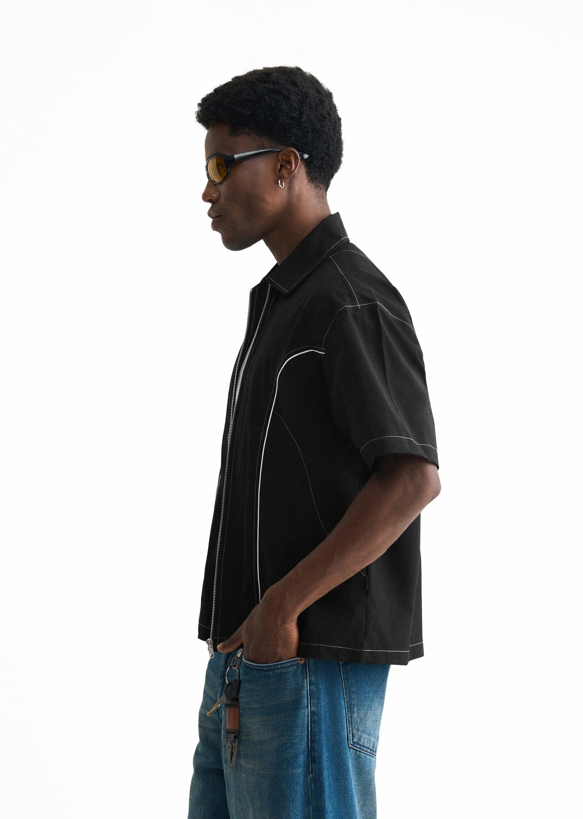 Black Contrast Stitch Panel Shirt