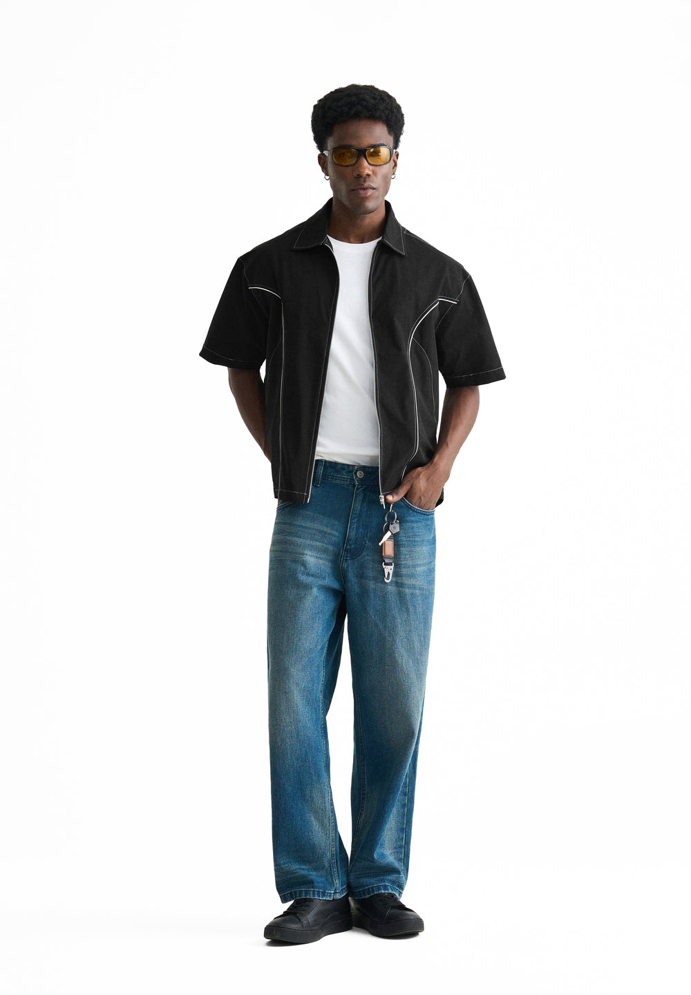 Black Contrast Stitch Panel Shirt
