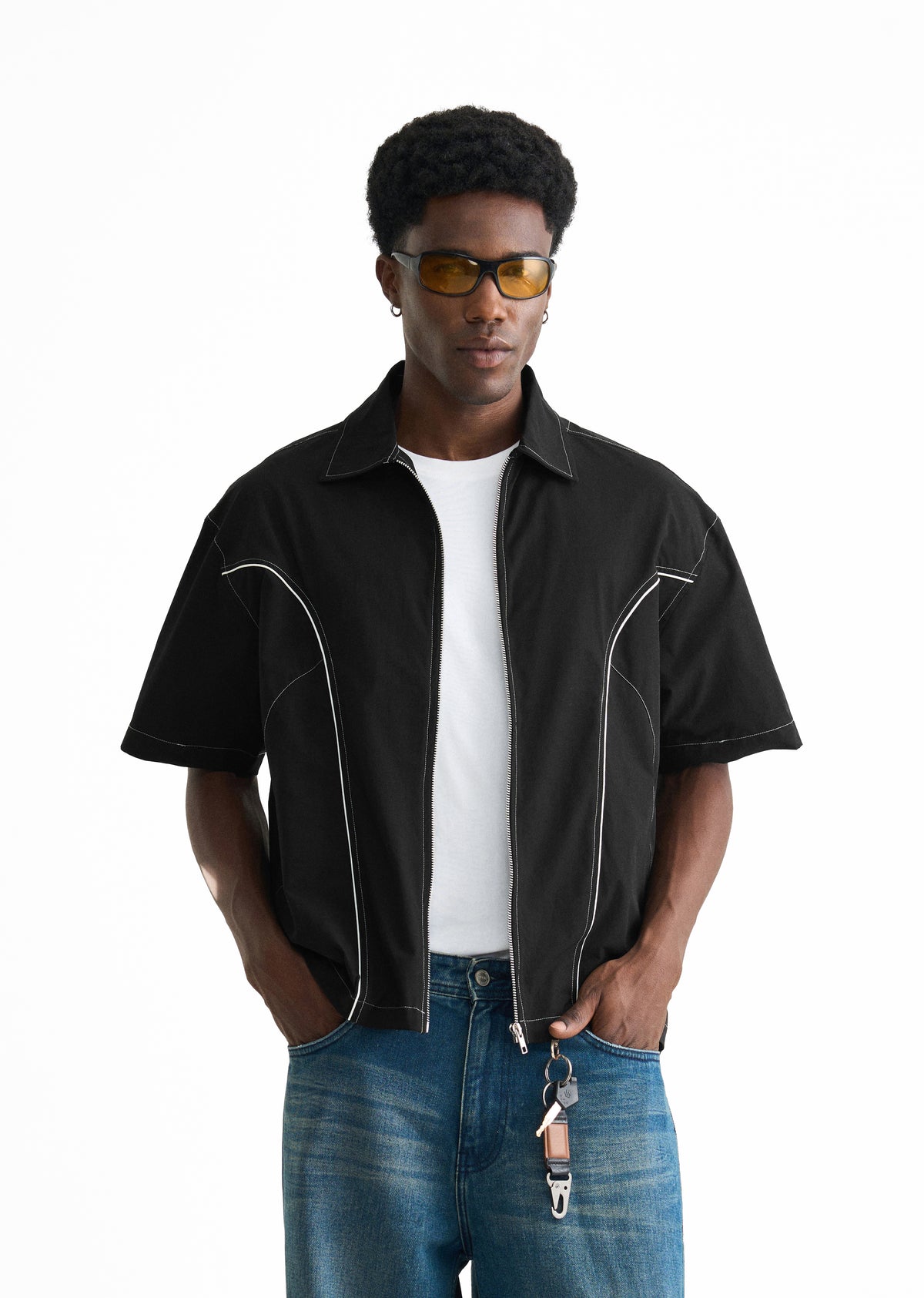 Black Contrast Stitch Panel Shirt