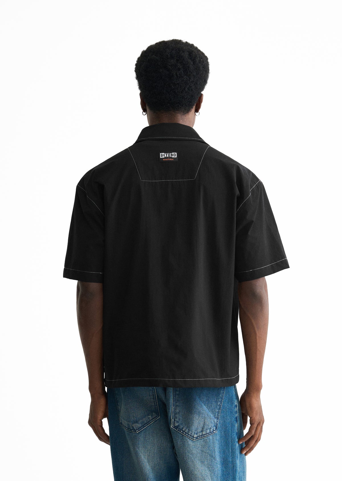 Black Contrast Stitch Panel Shirt