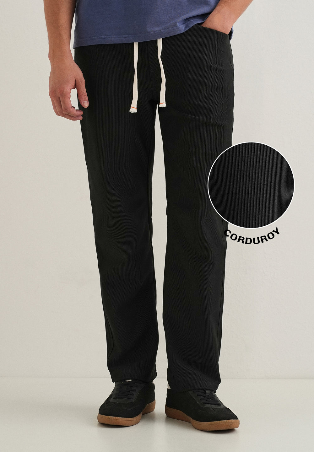 Black Straight Fit Corduroy Pants