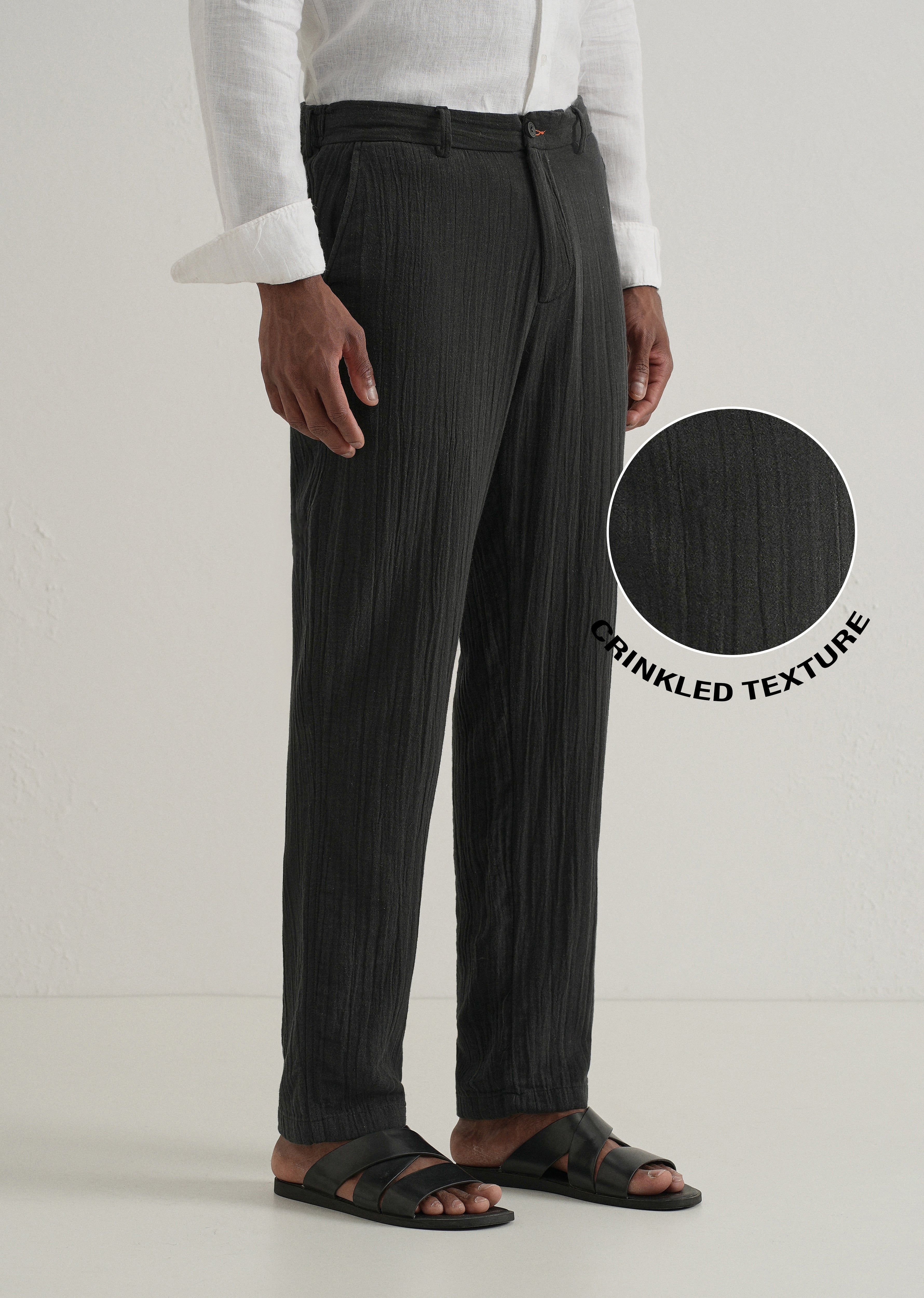 Black Crinkled Cotton Trouser