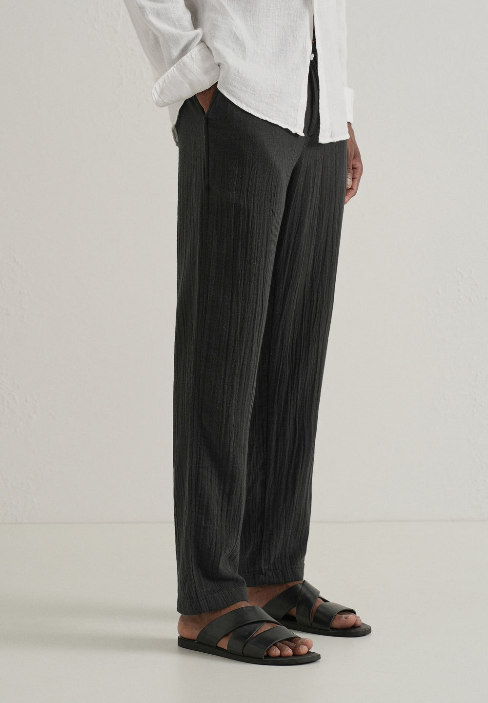 Black Crinkled Cotton Trouser