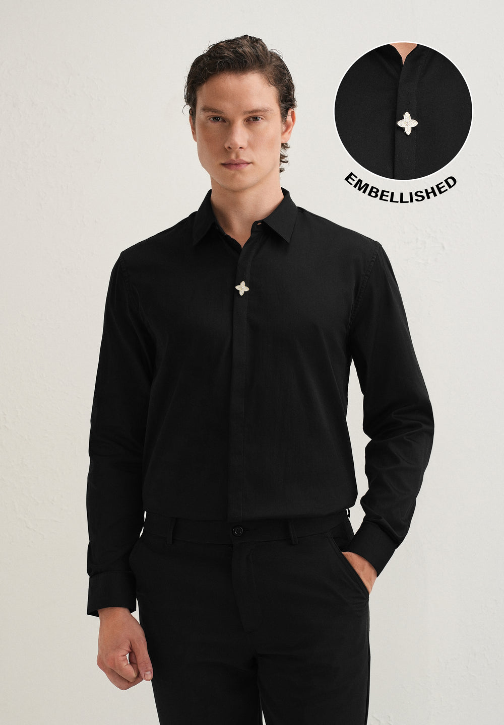 Black Crystal Flower Designer Shirt