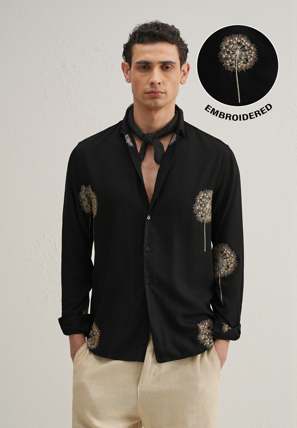 Black Dandelion Embroidery Shirt