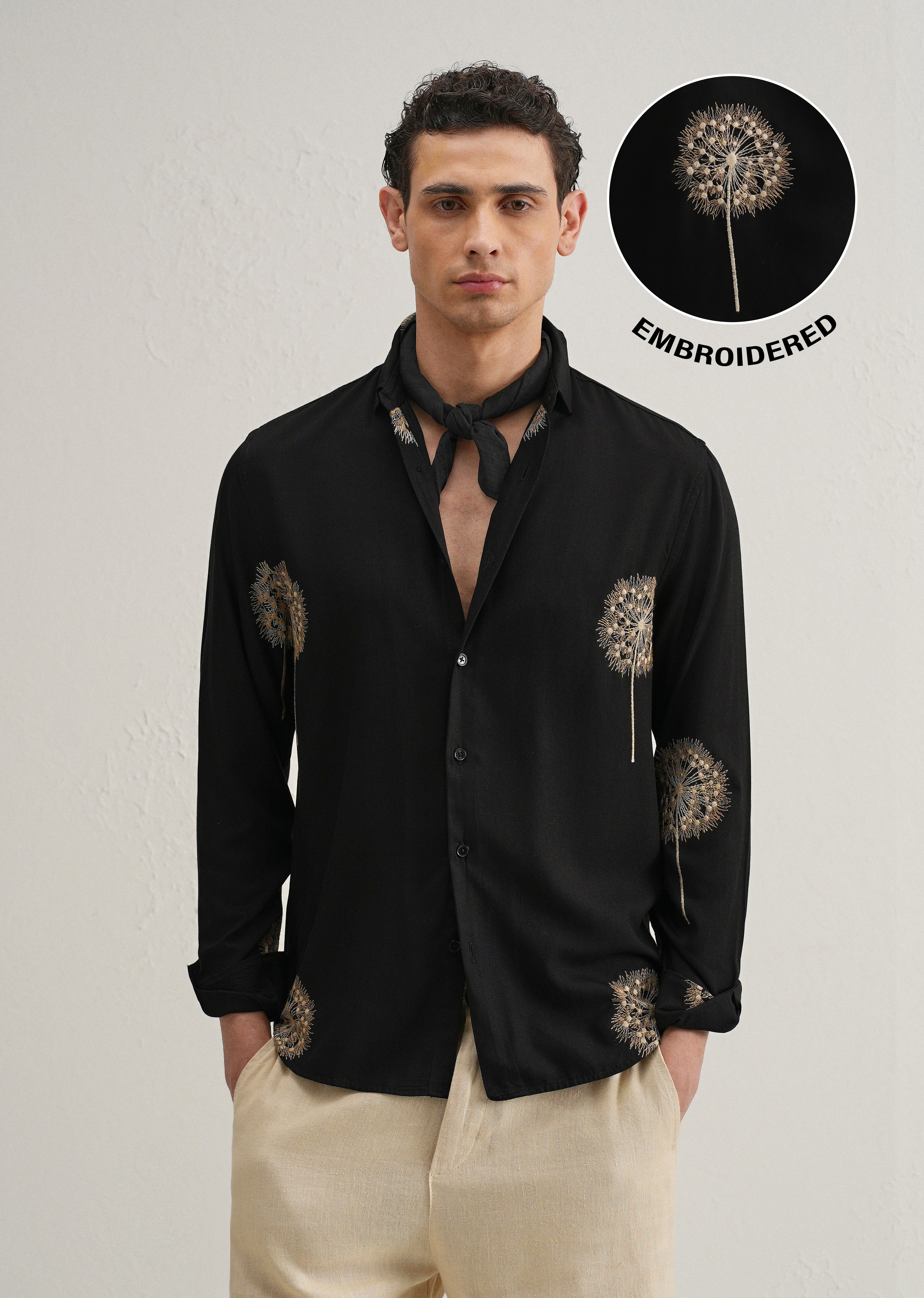 Black Dandelion Embroidery Shirt