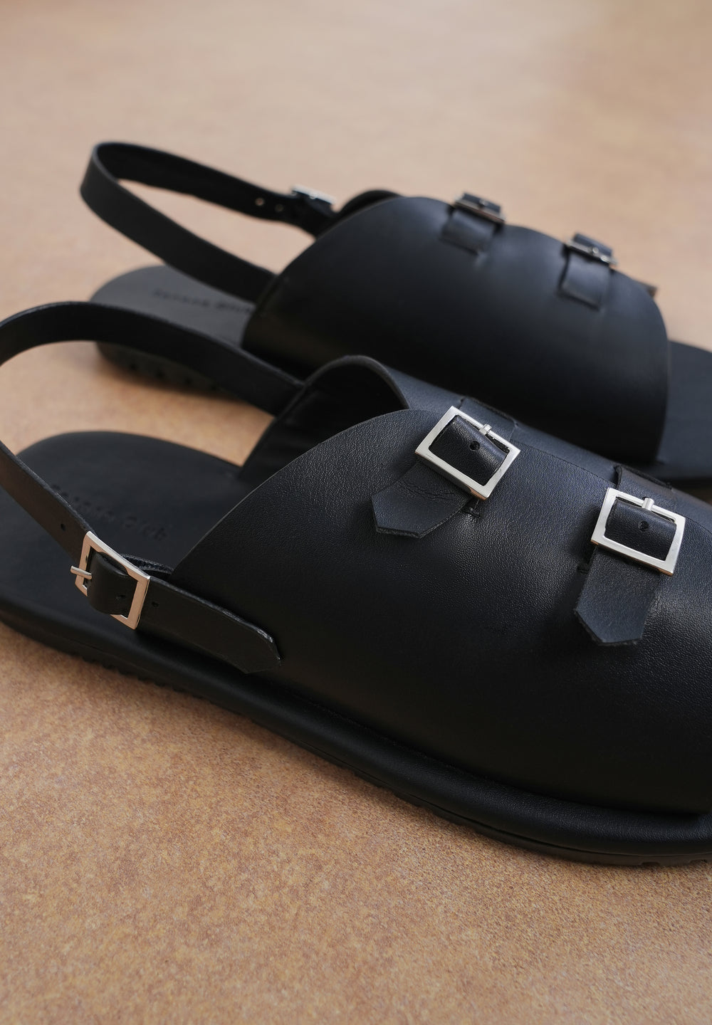 Black Double Buckle Backstrap Sandals